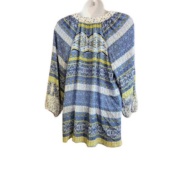 Farmers Market by Oneworld blue/green boho blouse Size Medium - Picture 4 of 4